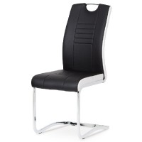 Jídelní židle, chrom / koženka černá s bílými boky  DCL-406 BK